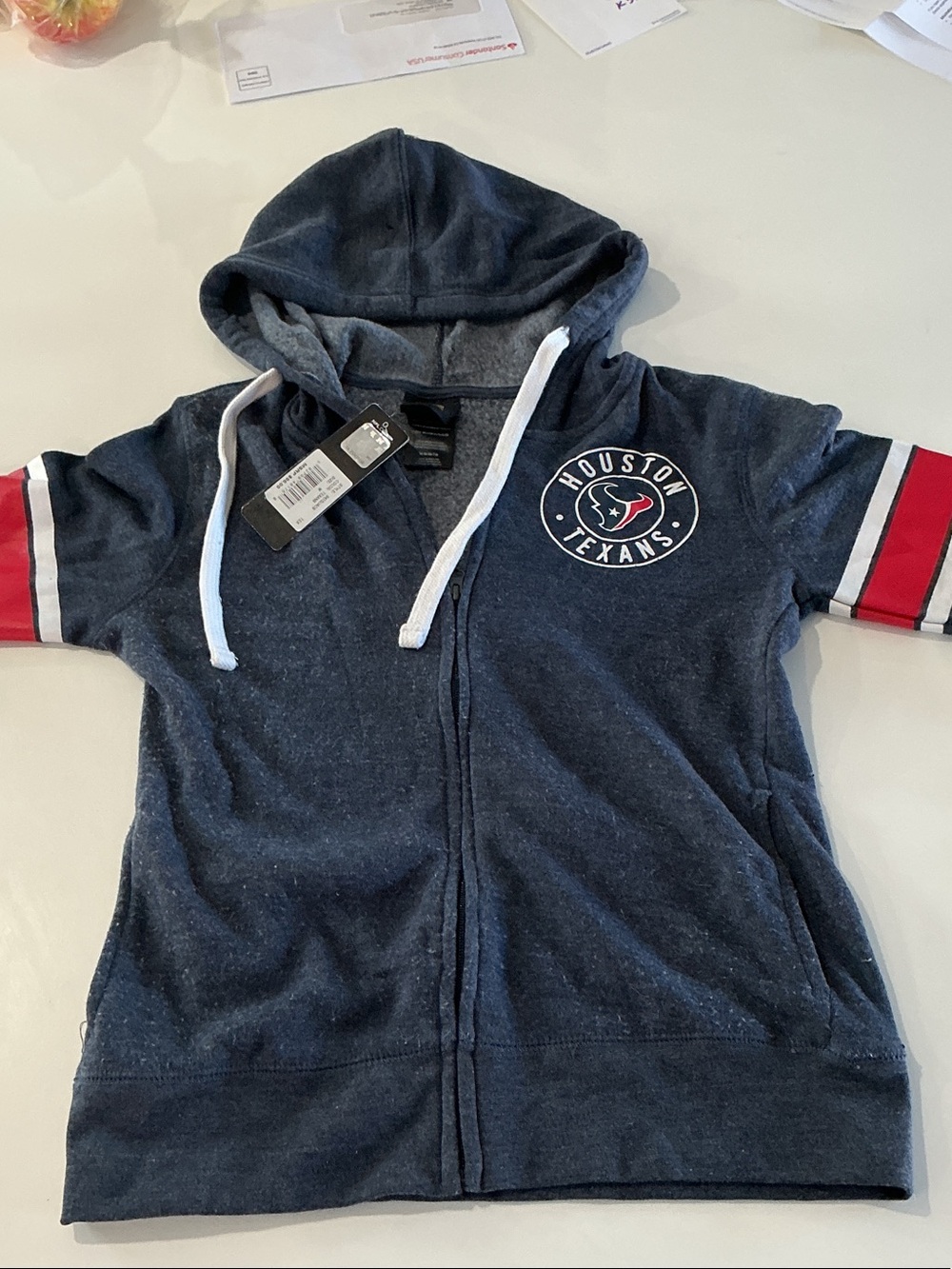 NFL Houston Texans Navy Zip Hoodie with Red Sleeve Stripes